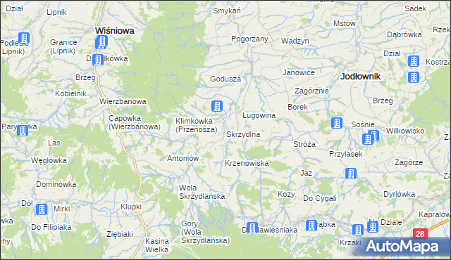 mapa Skrzydlna, Skrzydlna na mapie Targeo