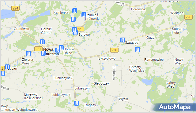 mapa Skrzydłowo gmina Nowa Karczma, Skrzydłowo gmina Nowa Karczma na mapie Targeo