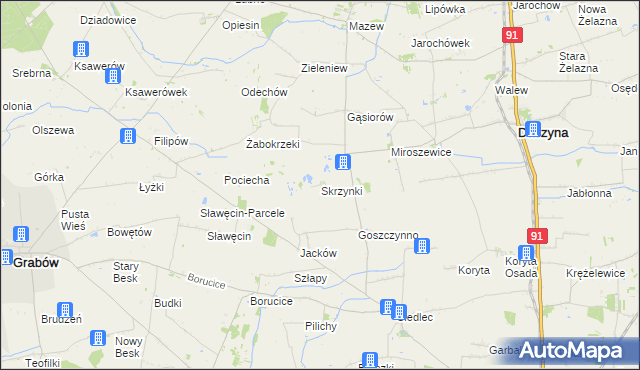 mapa Skrzynki gmina Daszyna, Skrzynki gmina Daszyna na mapie Targeo