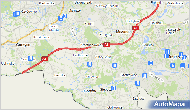 mapa Skrzyszów gmina Godów, Skrzyszów gmina Godów na mapie Targeo