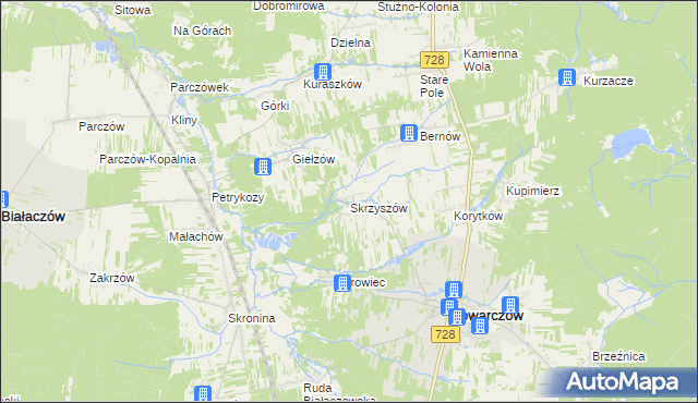 mapa Skrzyszów gmina Gowarczów, Skrzyszów gmina Gowarczów na mapie Targeo