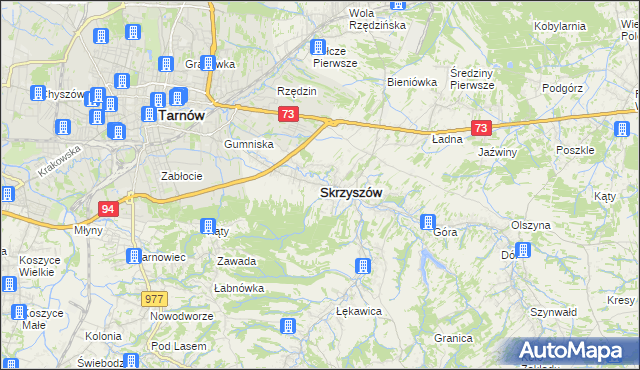 mapa Skrzyszów powiat tarnowski, Skrzyszów powiat tarnowski na mapie Targeo