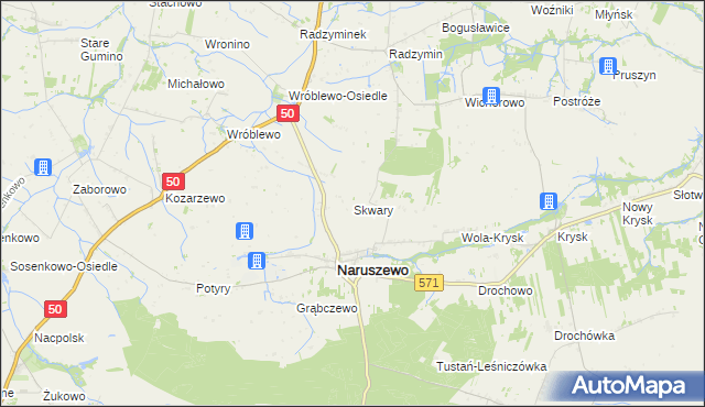 mapa Skwary gmina Naruszewo, Skwary gmina Naruszewo na mapie Targeo