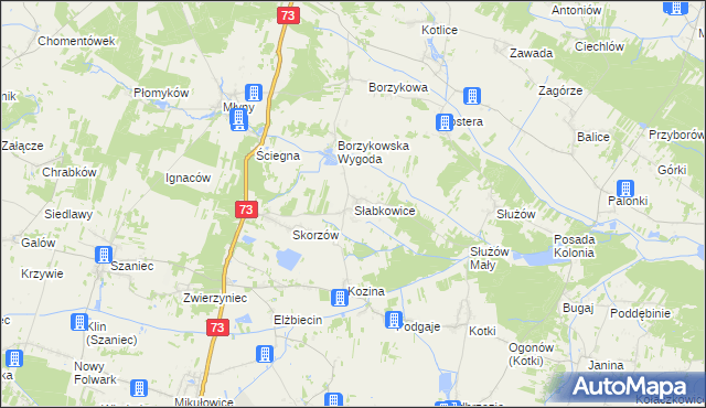 mapa Słabkowice, Słabkowice na mapie Targeo