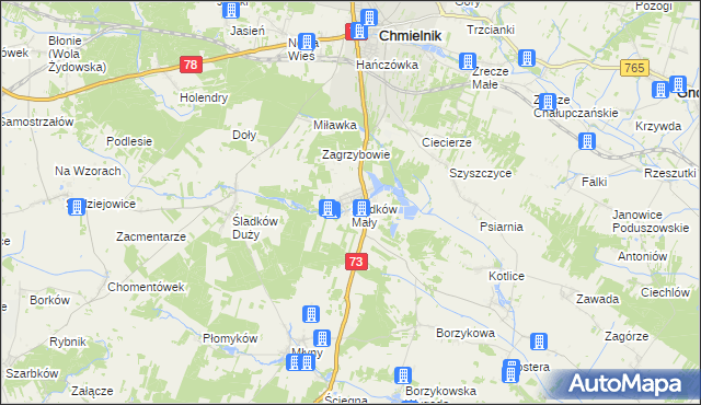 mapa Śladków Mały, Śladków Mały na mapie Targeo