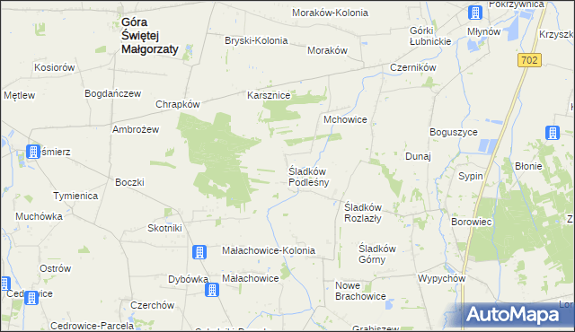 mapa Śladków Podleśny, Śladków Podleśny na mapie Targeo