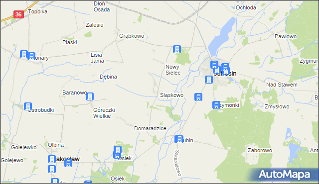 mapa Śląskowo gmina Jutrosin, Śląskowo gmina Jutrosin na mapie Targeo