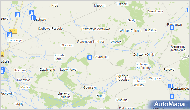 mapa Sławęcin gmina Bieżuń, Sławęcin gmina Bieżuń na mapie Targeo