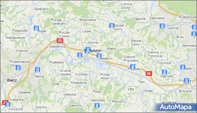 mapa Sławęcin gmina Skołyszyn, Sławęcin gmina Skołyszyn na mapie Targeo