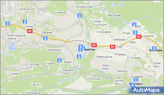 mapa Sławków powiat będziński, Sławków powiat będziński na mapie Targeo