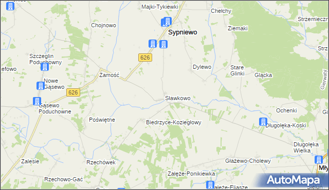 mapa Sławkowo gmina Sypniewo, Sławkowo gmina Sypniewo na mapie Targeo