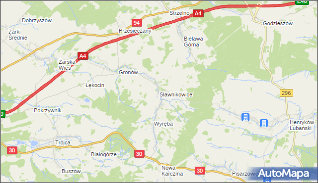 mapa Sławnikowice, Sławnikowice na mapie Targeo