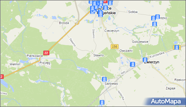 mapa Sławno gmina Strzelce Krajeńskie, Sławno gmina Strzelce Krajeńskie na mapie Targeo