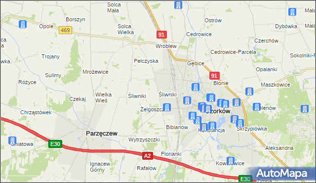 mapa Śliwniki gmina Ozorków, Śliwniki gmina Ozorków na mapie Targeo