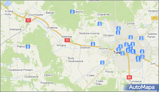 mapa Słodków gmina Turek, Słodków gmina Turek na mapie Targeo