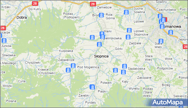 mapa Słopnice, Słopnice na mapie Targeo