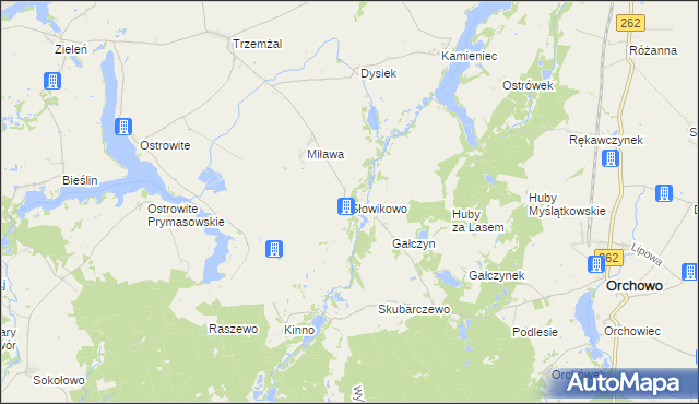mapa Słowikowo gmina Orchowo, Słowikowo gmina Orchowo na mapie Targeo