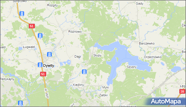 mapa Słupy gmina Dywity, Słupy gmina Dywity na mapie Targeo