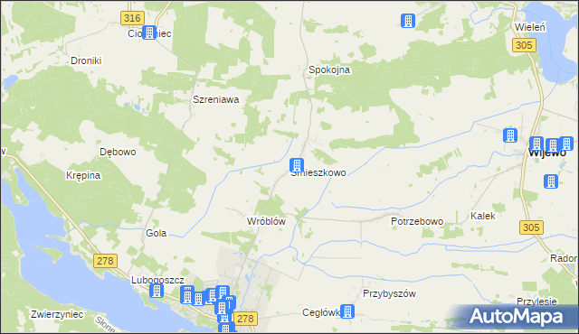 mapa Śmieszkowo gmina Sława, Śmieszkowo gmina Sława na mapie Targeo