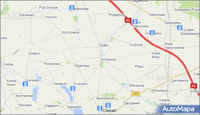 mapa Śmiłowice gmina Choceń, Śmiłowice gmina Choceń na mapie Targeo