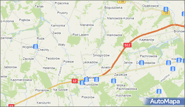 mapa Smogorzów gmina Puławy, Smogorzów gmina Puławy na mapie Targeo