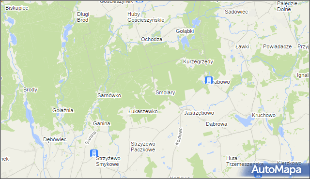 mapa Smolary gmina Trzemeszno, Smolary gmina Trzemeszno na mapie Targeo