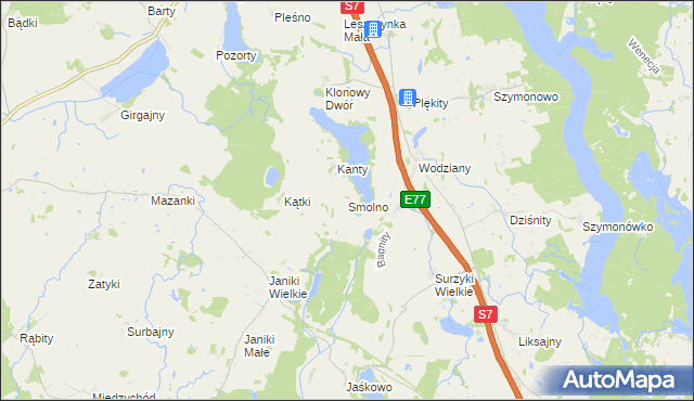 mapa Smolno gmina Małdyty, Smolno gmina Małdyty na mapie Targeo