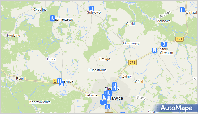 mapa Smuga gmina Barwice, Smuga gmina Barwice na mapie Targeo