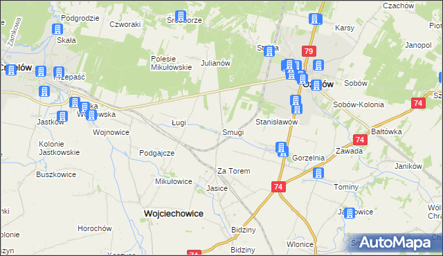 mapa Smugi gmina Wojciechowice, Smugi gmina Wojciechowice na mapie Targeo