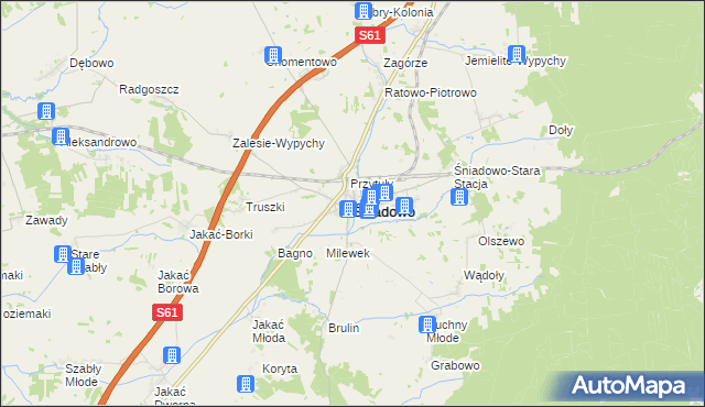 mapa Śniadowo powiat łomżyński, Śniadowo powiat łomżyński na mapie Targeo