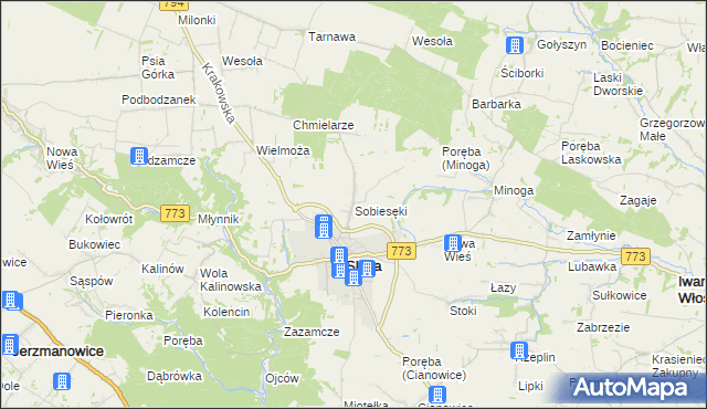 mapa Sobiesęki gmina Skała, Sobiesęki gmina Skała na mapie Targeo