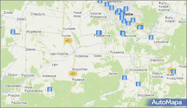 mapa Sobki gmina Zelów, Sobki gmina Zelów na mapie Targeo