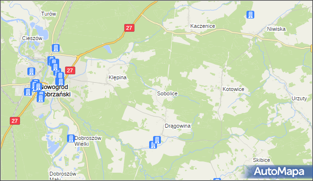mapa Sobolice gmina Nowogród Bobrzański, Sobolice gmina Nowogród Bobrzański na mapie Targeo
