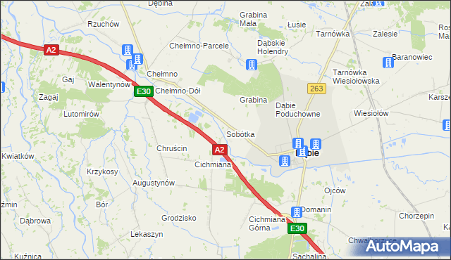 mapa Sobótka gmina Dąbie, Sobótka gmina Dąbie na mapie Targeo