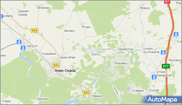 mapa Sochy gmina Iłowo-Osada, Sochy gmina Iłowo-Osada na mapie Targeo