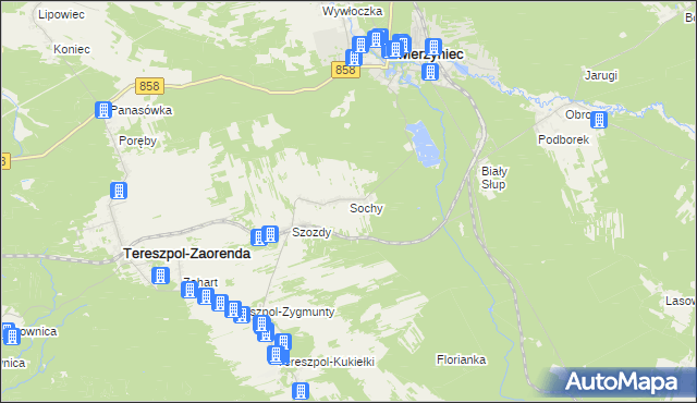 mapa Sochy gmina Zwierzyniec, Sochy gmina Zwierzyniec na mapie Targeo