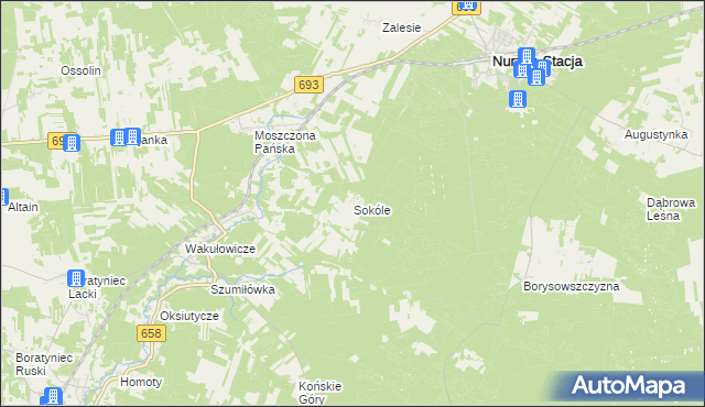 mapa Sokóle gmina Nurzec-Stacja, Sokóle gmina Nurzec-Stacja na mapie Targeo