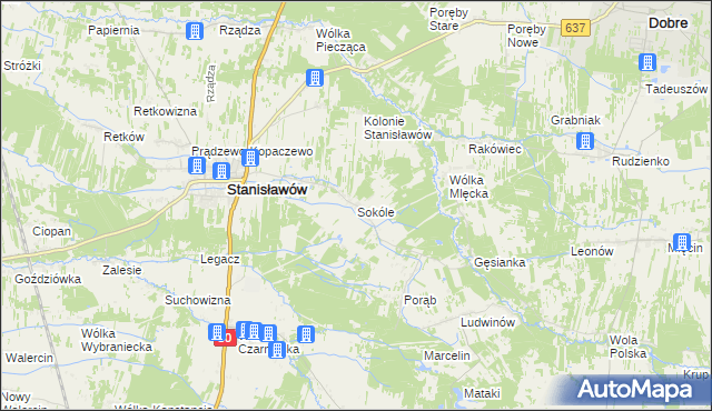 mapa Sokóle gmina Stanisławów, Sokóle gmina Stanisławów na mapie Targeo