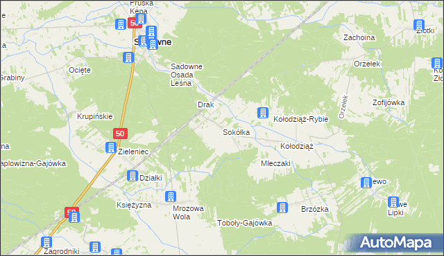 mapa Sokółka gmina Sadowne, Sokółka gmina Sadowne na mapie Targeo