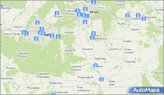 mapa Sokolnik gmina Mrozy, Sokolnik gmina Mrozy na mapie Targeo