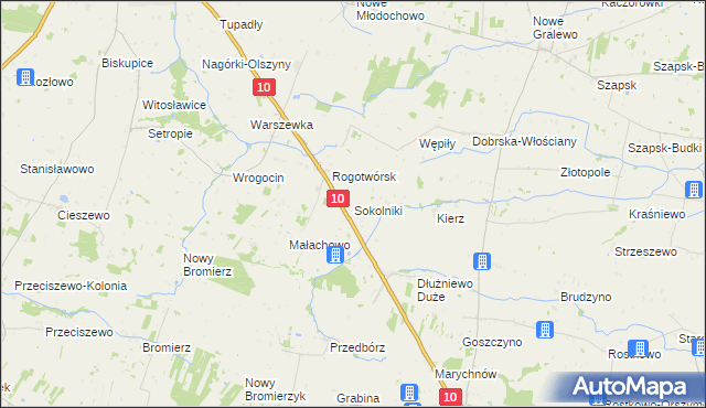 mapa Sokolniki gmina Drobin, Sokolniki gmina Drobin na mapie Targeo