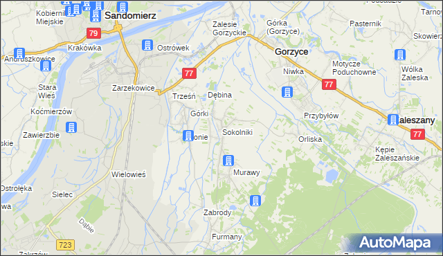 mapa Sokolniki gmina Gorzyce, Sokolniki gmina Gorzyce na mapie Targeo