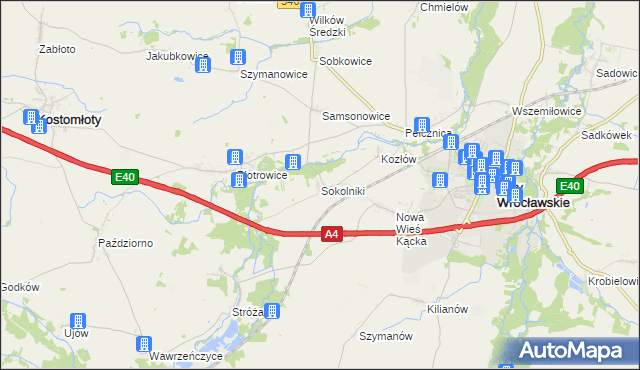 mapa Sokolniki gmina Kąty Wrocławskie, Sokolniki gmina Kąty Wrocławskie na mapie Targeo