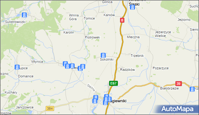 mapa Sokolniki gmina Łagiewniki, Sokolniki gmina Łagiewniki na mapie Targeo