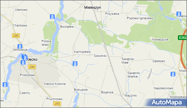 mapa Sokolniki gmina Mieleszyn, Sokolniki gmina Mieleszyn na mapie Targeo