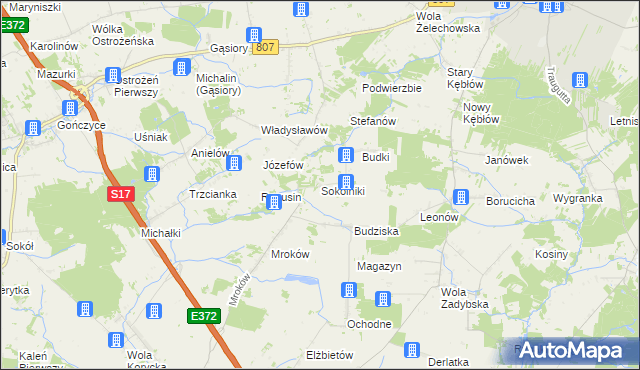 mapa Sokolniki gmina Żelechów, Sokolniki gmina Żelechów na mapie Targeo