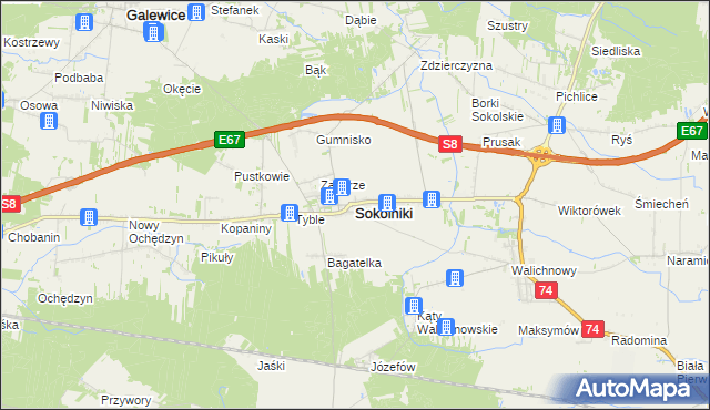 mapa Sokolniki powiat wieruszowski, Sokolniki powiat wieruszowski na mapie Targeo