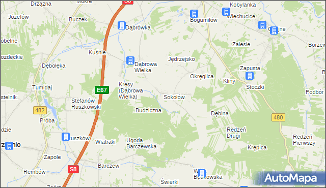 mapa Sokołów gmina Sieradz, Sokołów gmina Sieradz na mapie Targeo