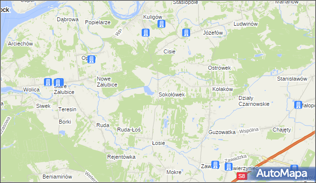 mapa Sokołówek gmina Dąbrówka, Sokołówek gmina Dąbrówka na mapie Targeo