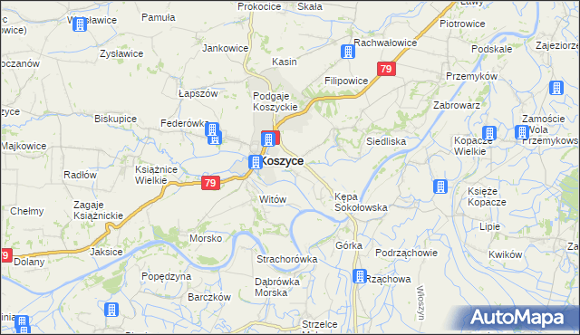 mapa Sokołowice gmina Koszyce, Sokołowice gmina Koszyce na mapie Targeo